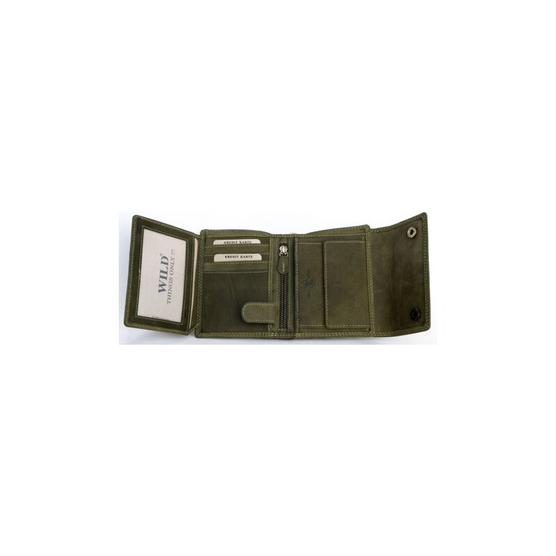 Celá kožená khaki peněženka Wild z pevné přírodní kůže FLW