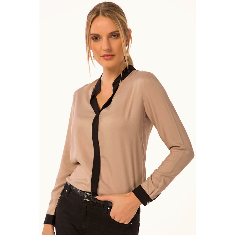 armonika Women's Beige Striped Shirt