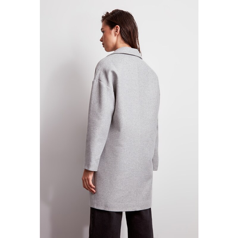 Trendyol Grey Oversize vlněný kabát Cachet