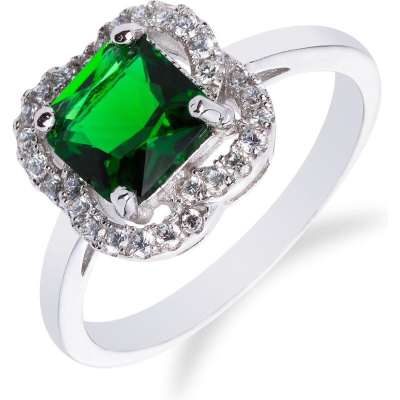 Meucci Elegantní stříbrný prsten se smaragdem a zirkony