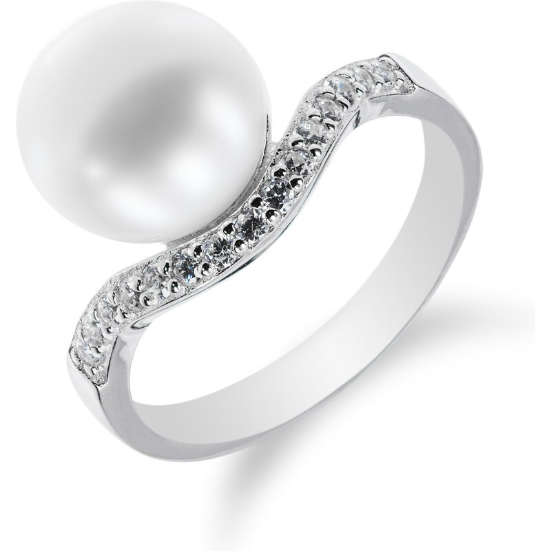 Meucci Stříbrný prsten s vlnkou a perlou