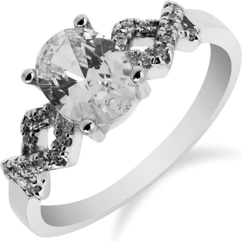 Stylový stříbrný prsten s oválným zirkonem - Meucci SS83R/08