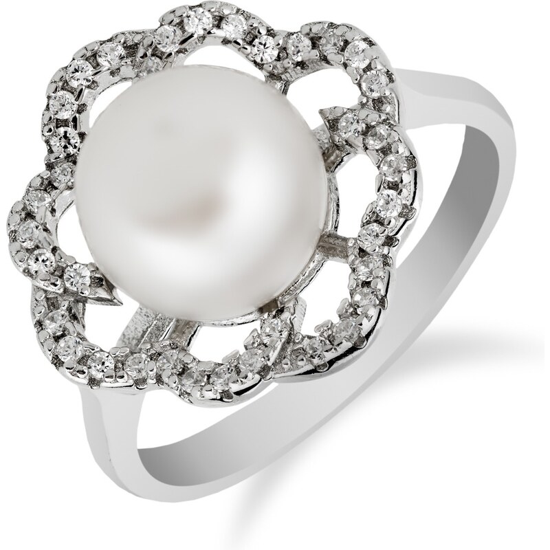 Stříbrný prsten s kytičkou a perlou - Meucci SP47R