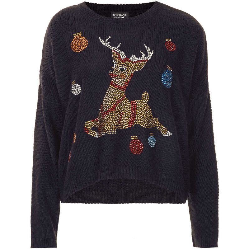 Topshop Knitted Crystal Reindeer Jumper