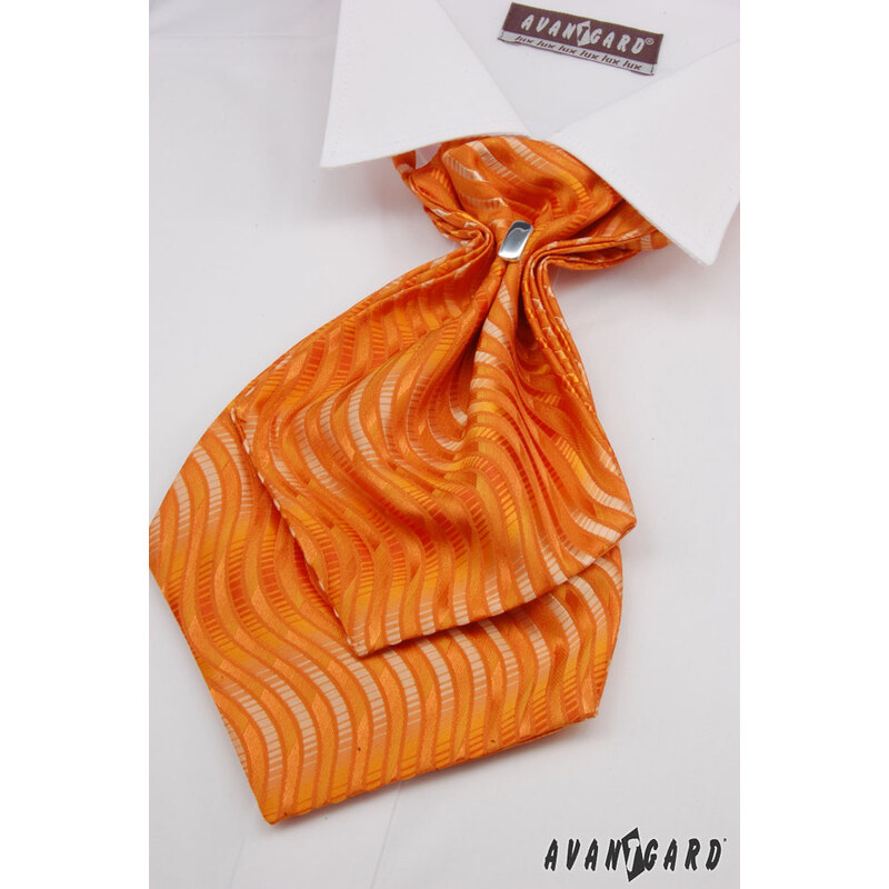 Avantgard Oranžový plastron se zvlněnými proužky + kapesníček _