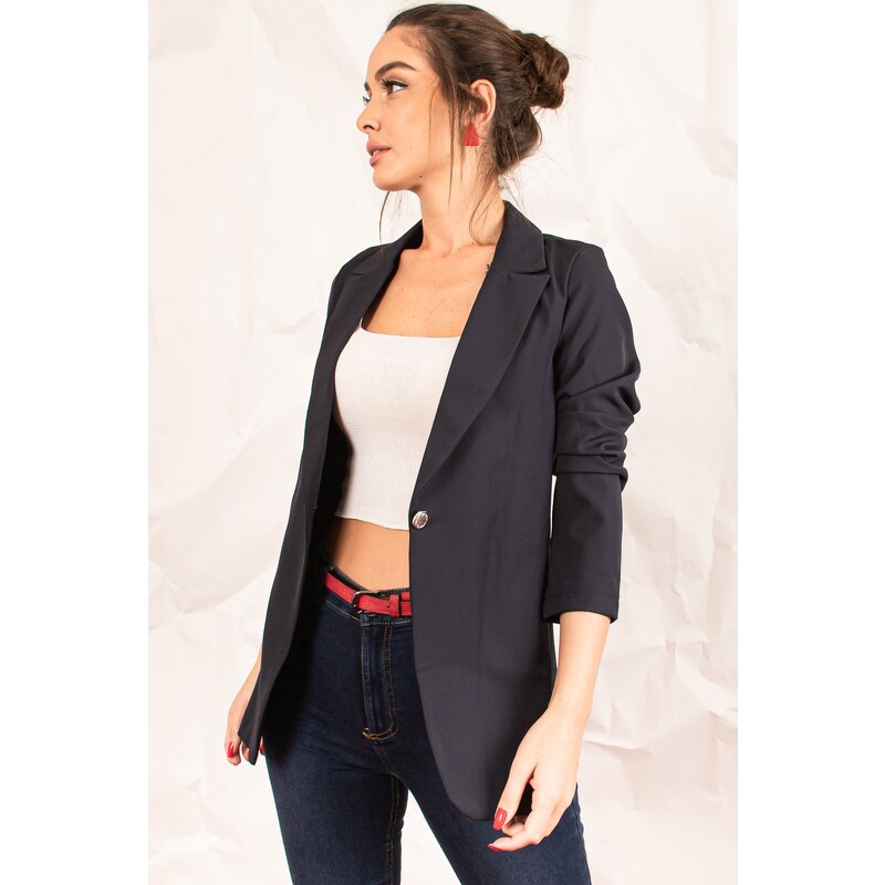 armonika Women's Navy Blue One-Button Jacket