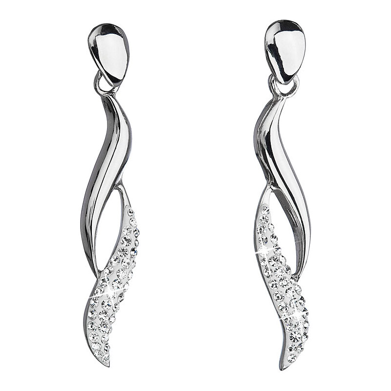 Stříbrné náušnice visací s krystaly Swarovski bílé vlnky 31162.1 22172617