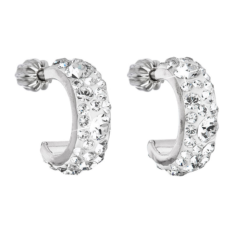 Stříbrné náušnice kruhy s krystaly Swarovski bílé půlkruh 31118.1 74170412