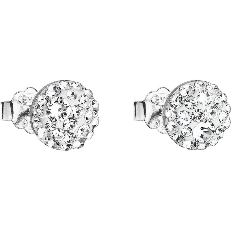 Stříbrné náušnice pecka s krystaly Swarovski bílé kulaté 31136.1 22347063