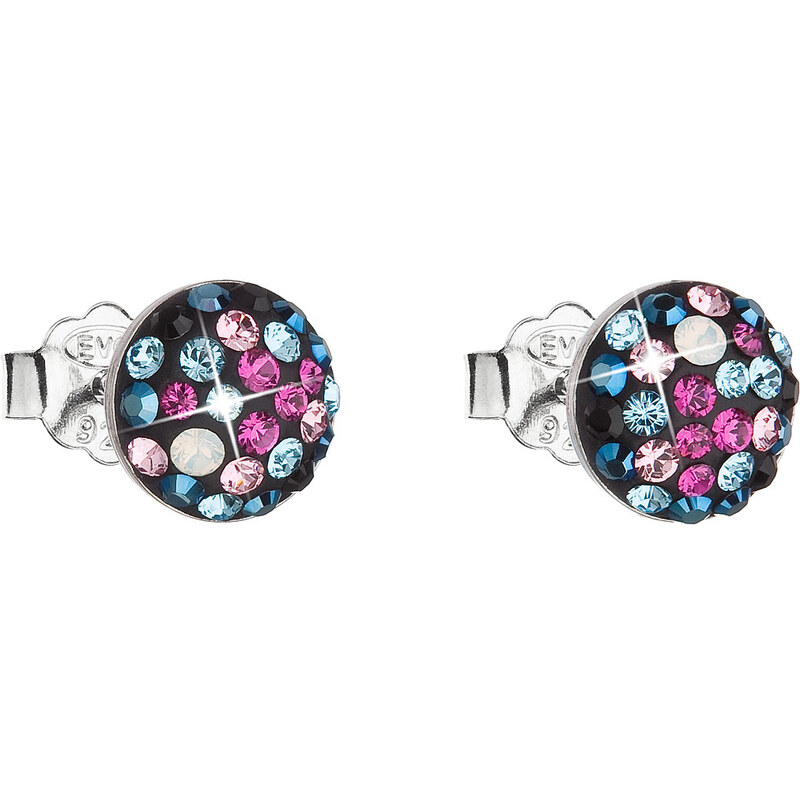 Stříbrné náušnice pecka s krystaly Swarovski mix barev kulaté 31136.4 74170355