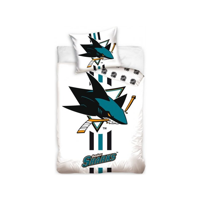 TipTrade (CZ) Hokejové ložní povlečení NHL San Jose Sharks - bílé - 100%  bavlna, perkál - 70 x 90 cm + 140 x 200 cm - GLAMI.cz
