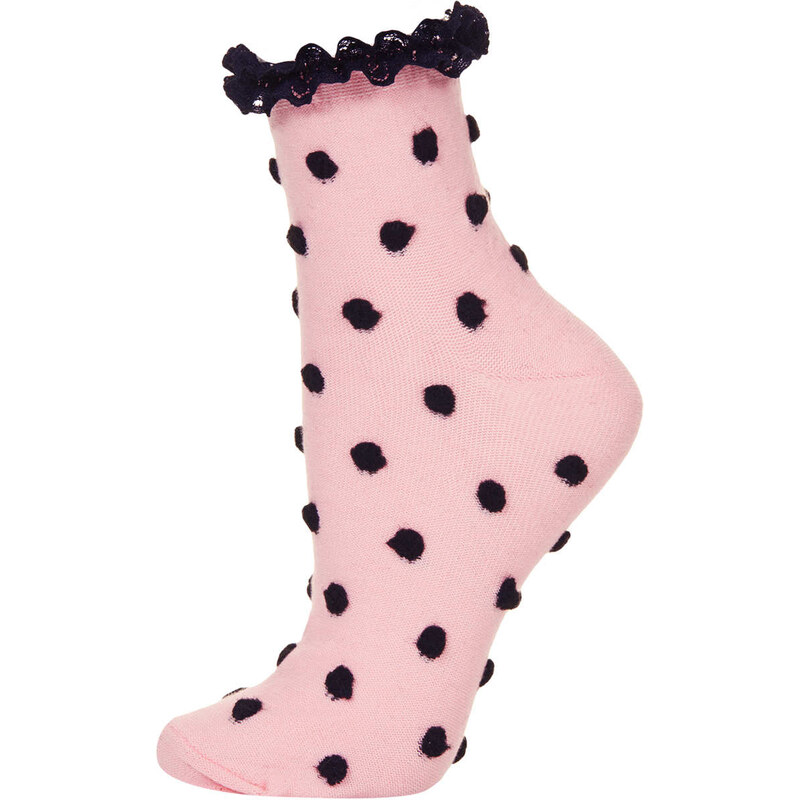 Topshop Pink Risen Polka Dot Lace Trim Socks