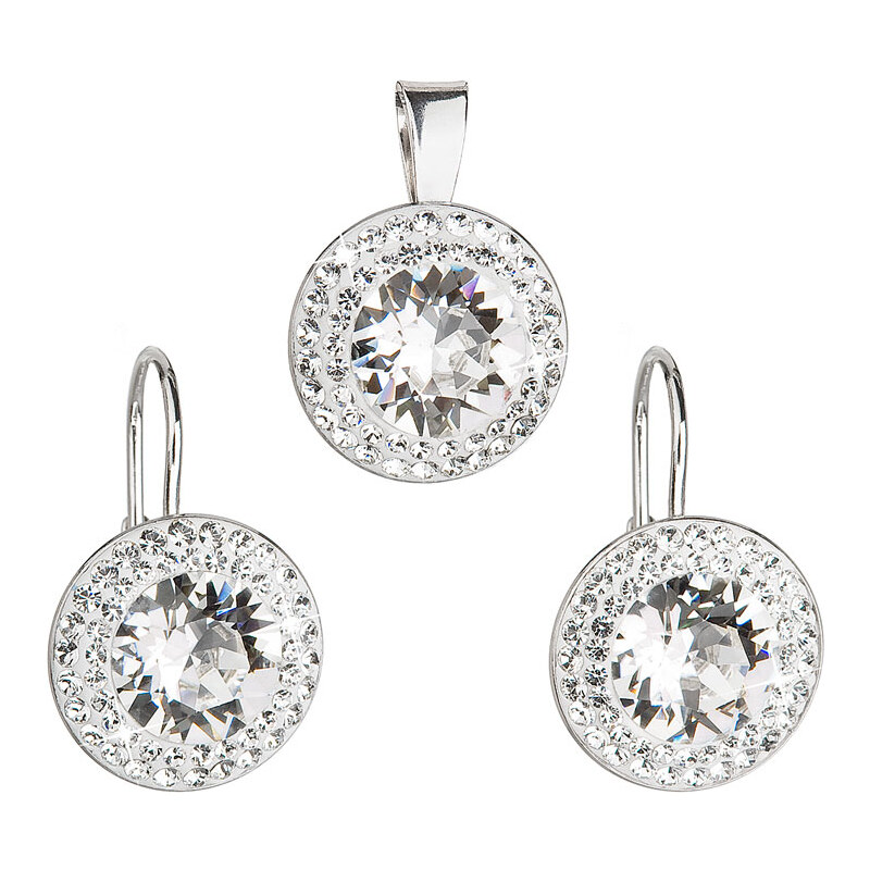Sada šperků s krystaly Swarovski náušnice a přívěsek bílé kulaté 39107 74170187
