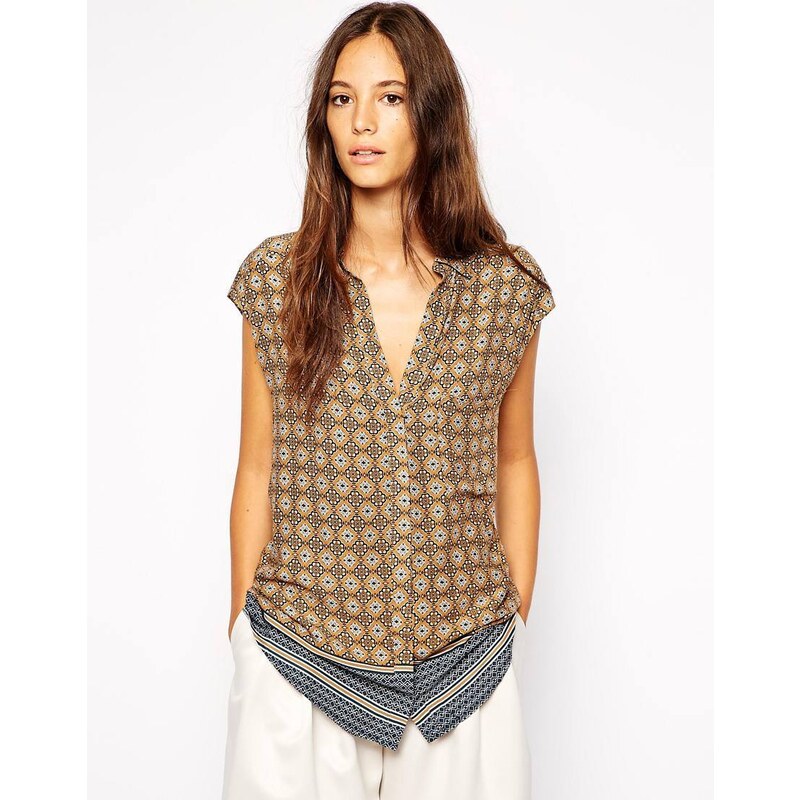 Mango Mosiac Print Sleeveless Shirt - Brown