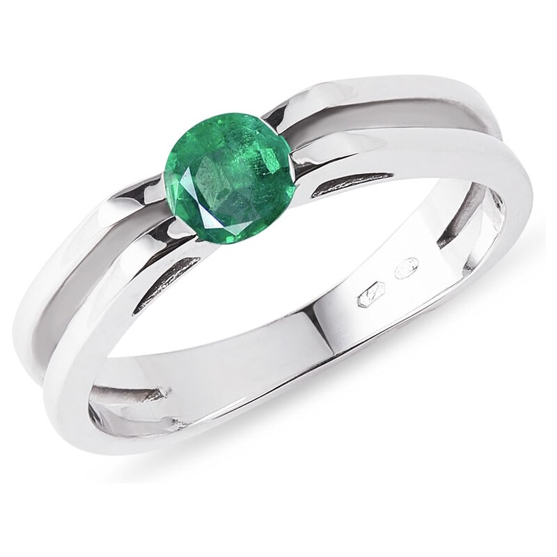 Dvojitý prsten z bílého zlata se smaragdem KLENOTA k0699012