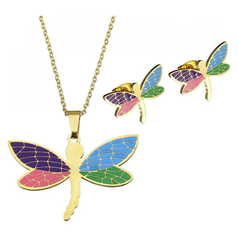 Impress Jewelry Sada šperků z oceli Barevná vážka Zlatá 115023908
