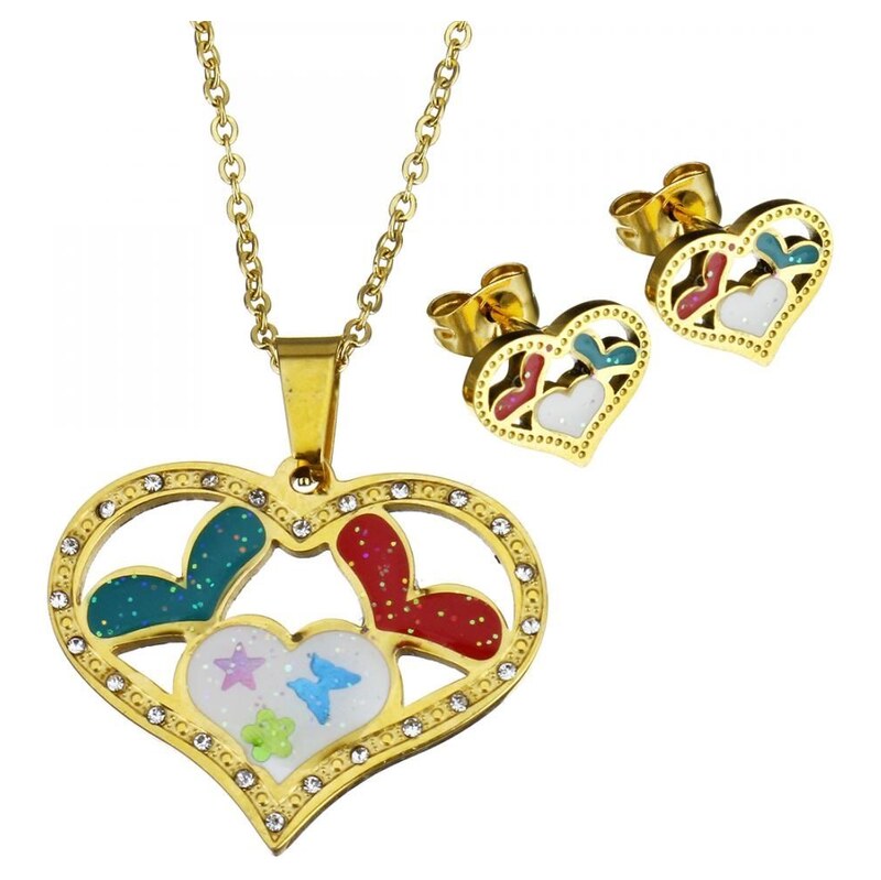 Impress Jewelry Sada šperků z oceli Barevné srdíčka Zlatá 115023909