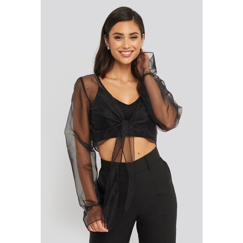 NA-KD Party Cropped Organza Knot Blouse