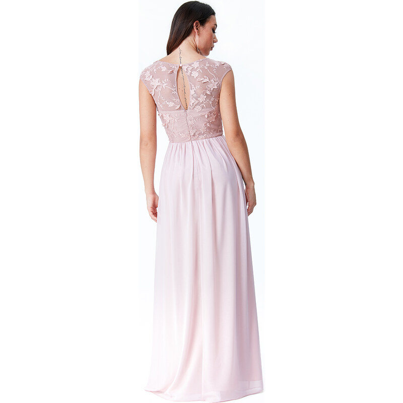 Goddiva Dámské dlouhé šaty ANETTE s výšivkou růžová