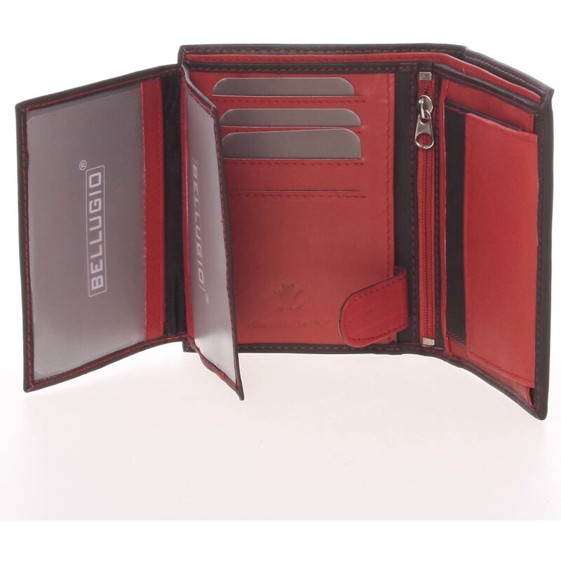 Bellugio Módní barevná pánská kožená peněženka Giacomo černá/červená