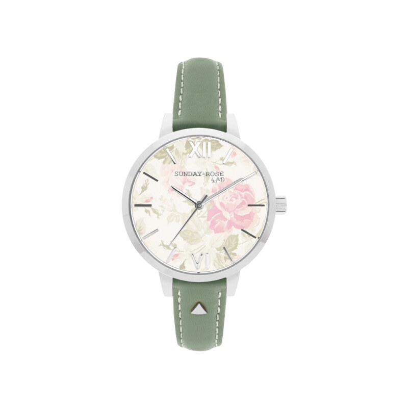 JVD Dámské luxusní designové hodinky SUNDAY ROSE Alive GREEN LEATHE 42763915