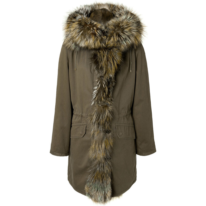 Yves Salomon Cotton/Fox Fur Army Coat