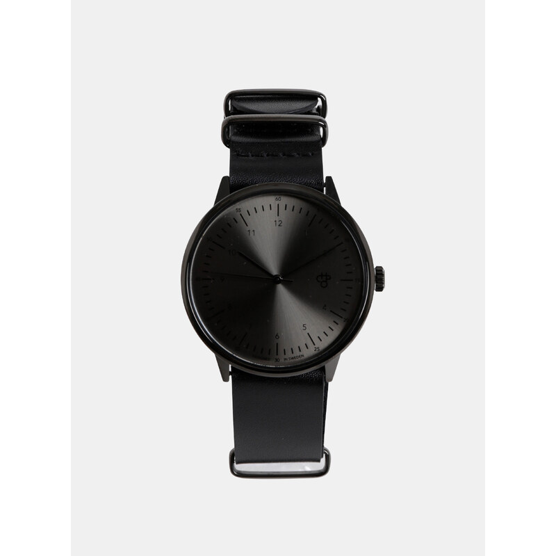 Černé unisex hodinky s koženým páskem CHPO Harold Metal