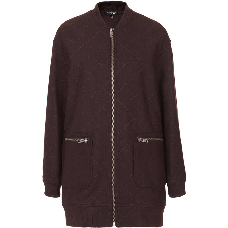Topshop Quilted Long Line Bomber Jacket