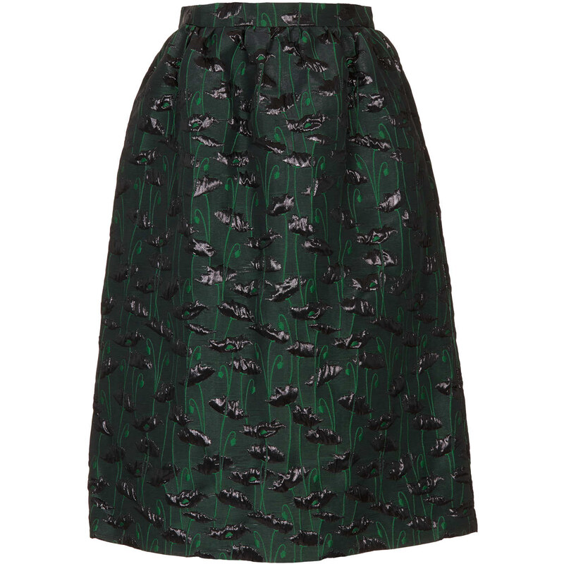 Topshop **LIMITED EDITION Green Poppy Midi Skirt