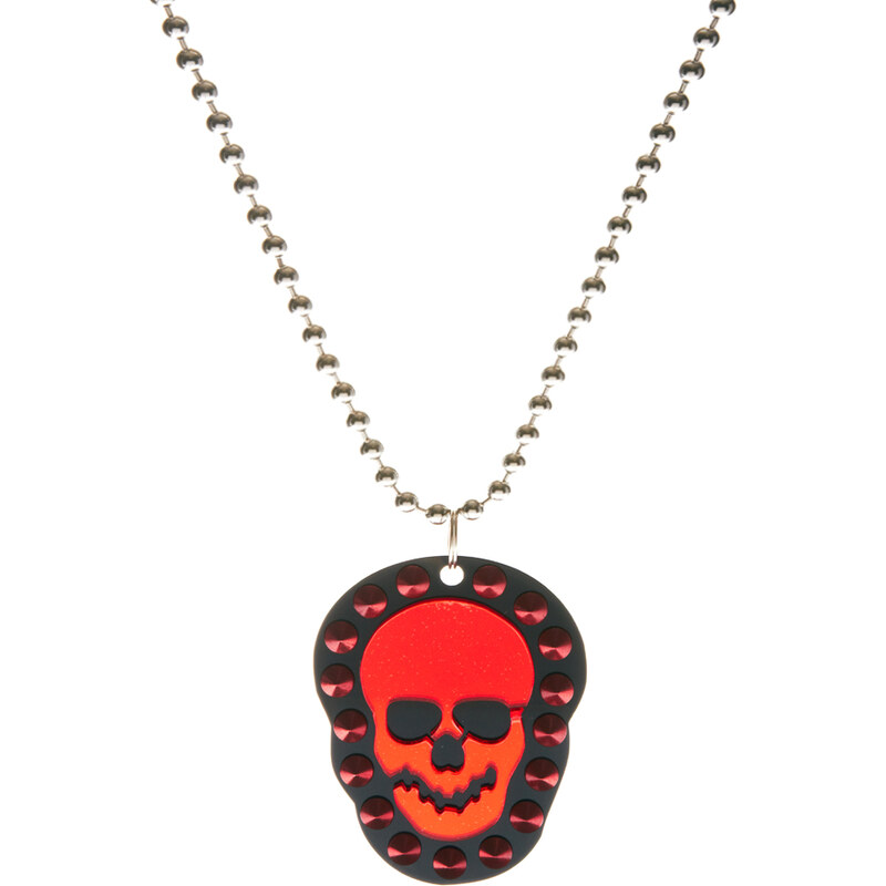 Funky Bling Red Mirror Skull Necklace - Red