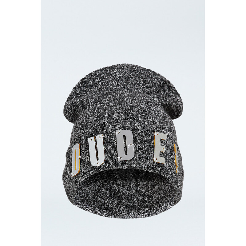 Tally Weijl Grey "DUDE" Embellished Beanie Hat