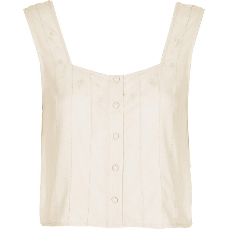 Topshop Embroidered Laddered Crop Top