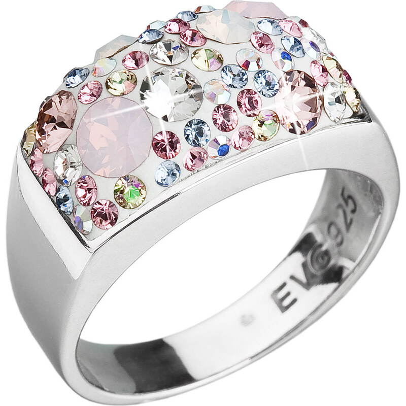 Evolution Group s.r.o. Stříbrný prsten s krystaly Swarovski růžový 35014.3