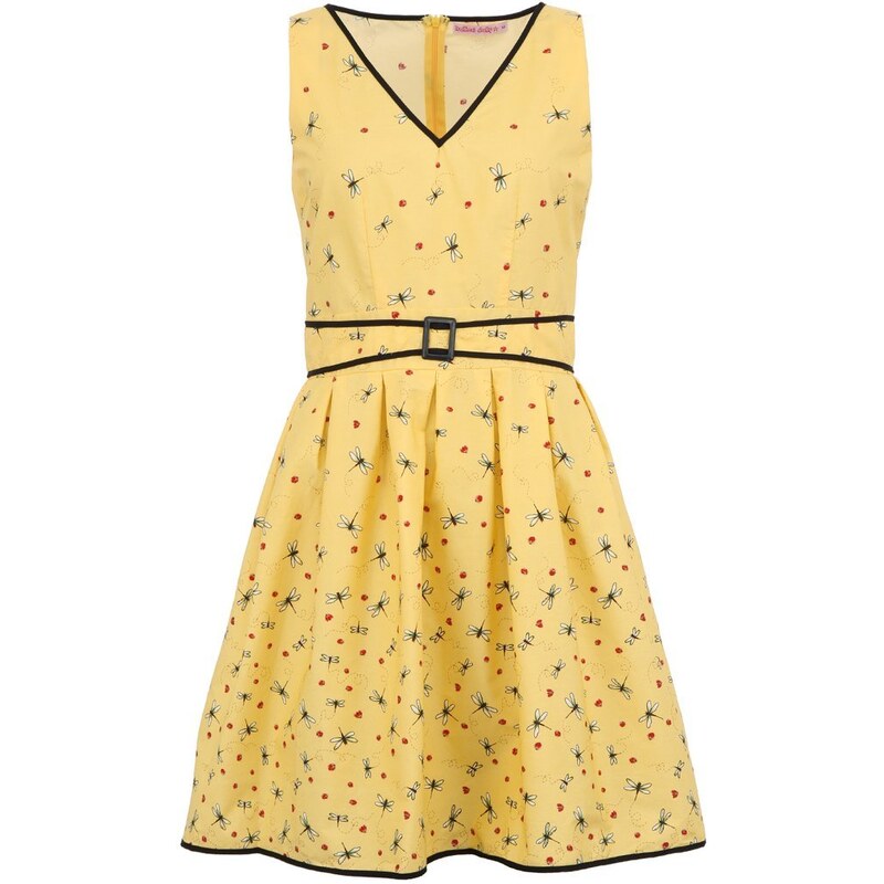 Žluté vintage šaty Trollied Dolly Dragonfly and Ladybird