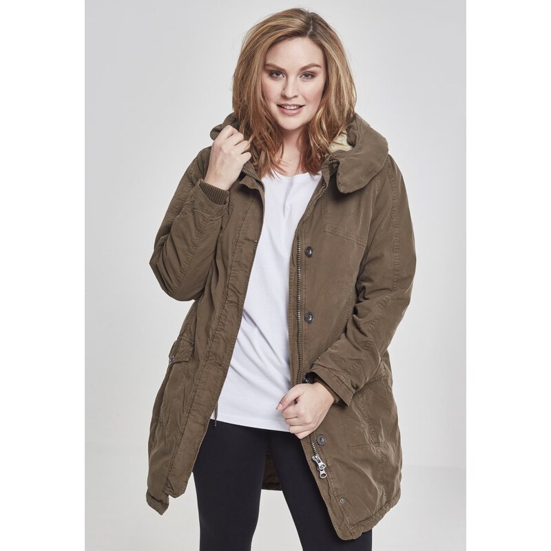 Bunda Urban Classics Ladies Garment Washed Long Parka - olive