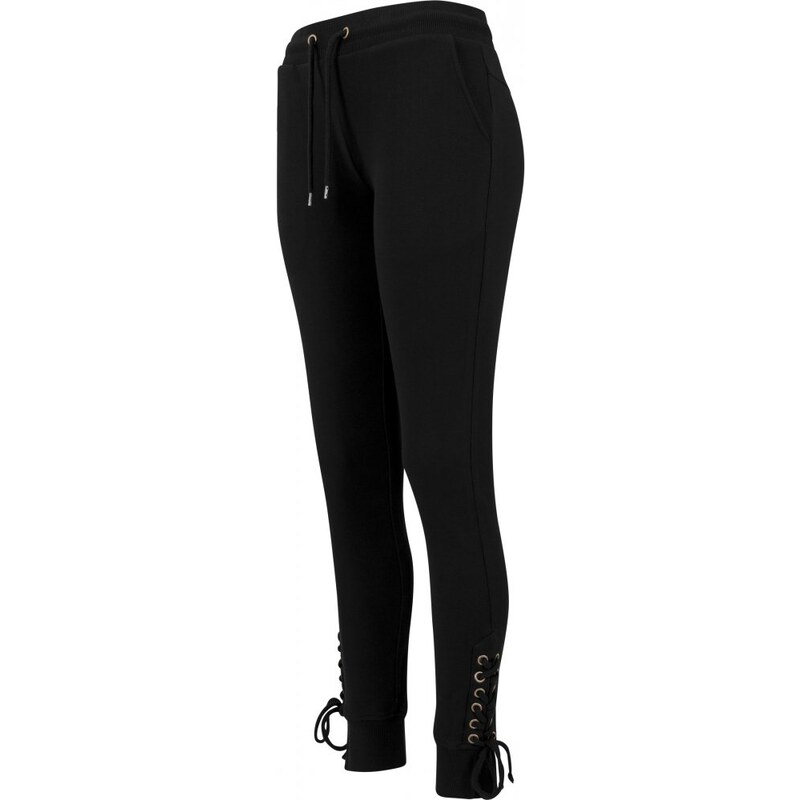 Dámské tepláky Urban Classics Ladies Fitted Lace Up Pants - černé