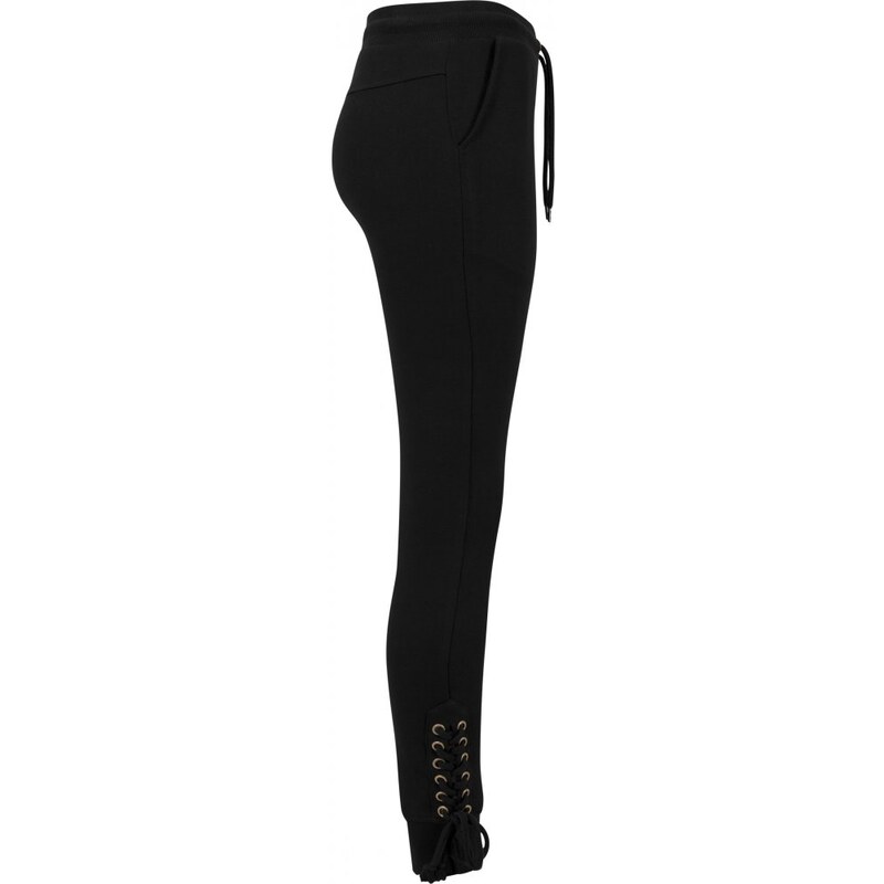 Dámské tepláky Urban Classics Ladies Fitted Lace Up Pants - černé