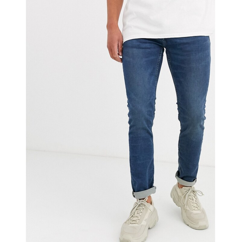 Only & Sons slim fit mid wash blue jeans