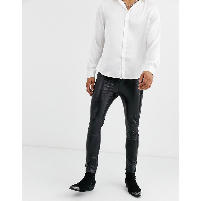ASOS DESIGN Cigarette skinny coated leather look jeans in black