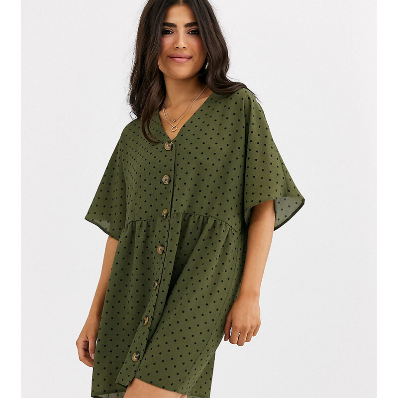 ASOS Petite ASOS DESIGN Petite v neck button through mini smock