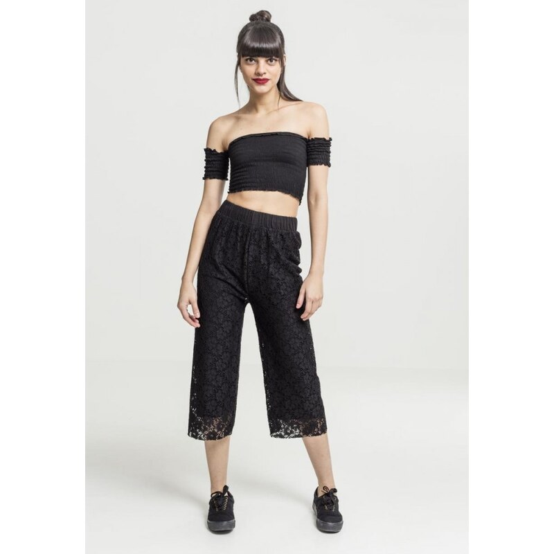 Top Urban Classics Ladies Cropped Cold Shoulder Smoke Top - black
