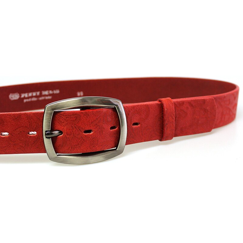 Penny Belts - Jaroměř Červený vzorovaný kožený dámský opasek 100 cm- Penny Belts