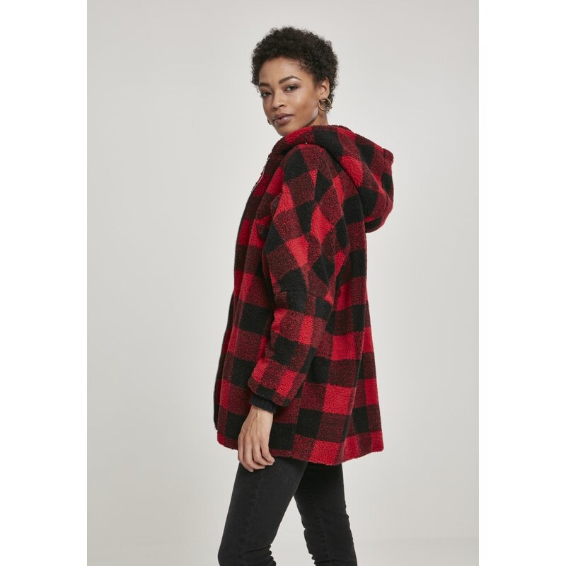 Urban Classics Ladies Hooded Oversized Check Sherpa Jacket