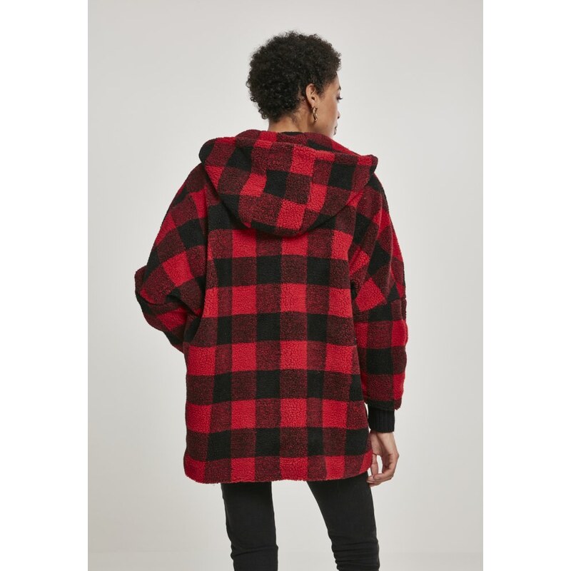 Urban Classics Ladies Hooded Oversized Check Sherpa Jacket