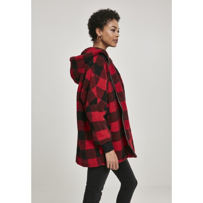 Urban Classics Ladies Hooded Oversized Check Sherpa Jacket