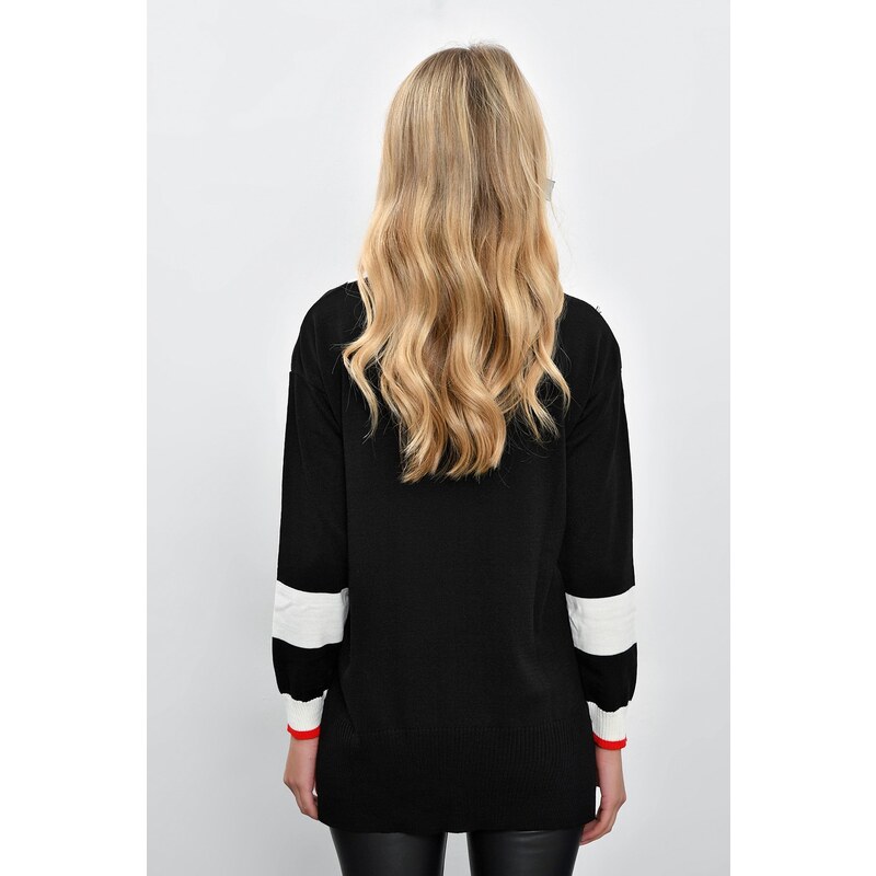 Cool & Sexy Women's Black V Neck Knitwear Tunic DA49