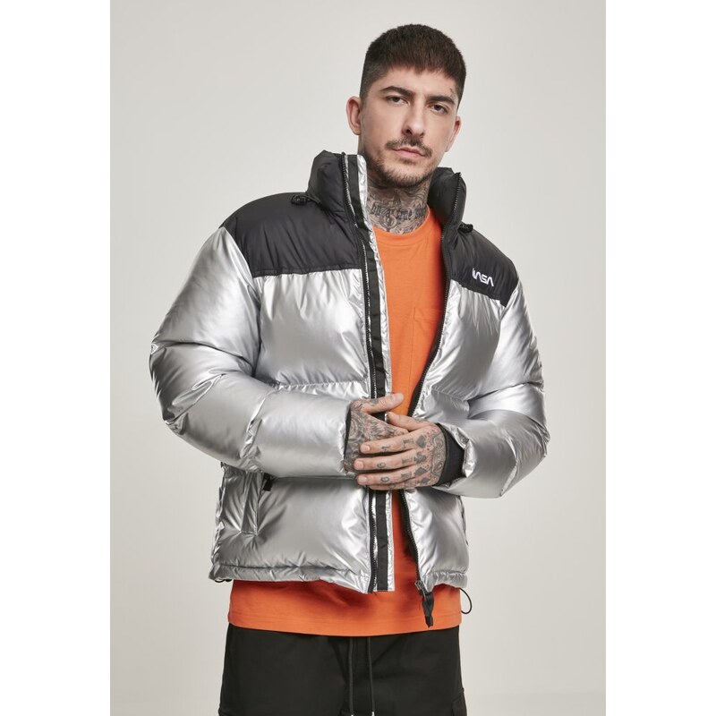 URBAN CLASSICS Černo/stříbrná pánská zimní bunda Misteer Tee NASA Two