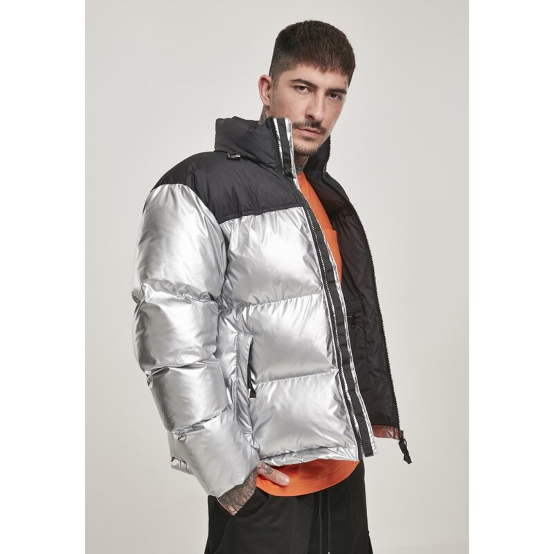 URBAN CLASSICS Černo/stříbrná pánská zimní bunda Misteer Tee NASA Two