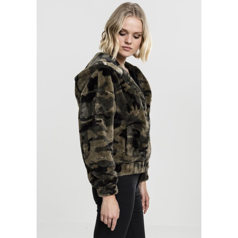 Bunda Urban Classics Ladies Camo Teddy Jacket - olive camo