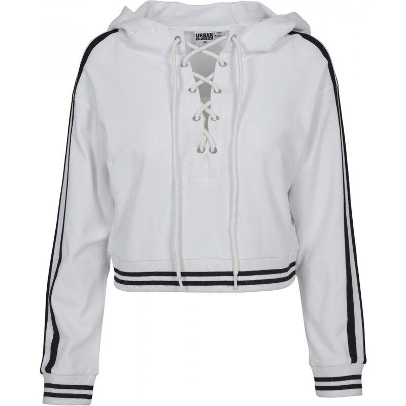 URBAN CLASSICS Mikina Urban Classic Ladies Short Lace Up Hoody - white/black